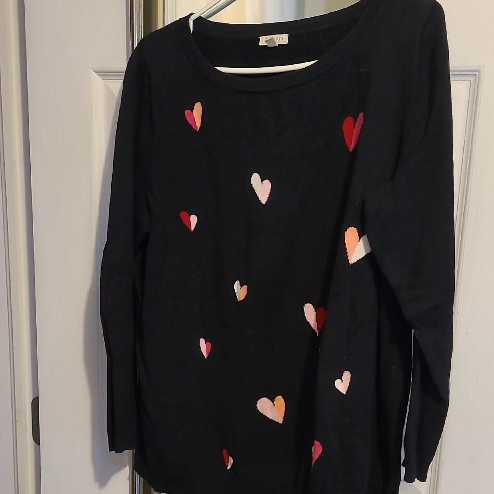 Talbots Black Sweater with Colorful Heart Designs